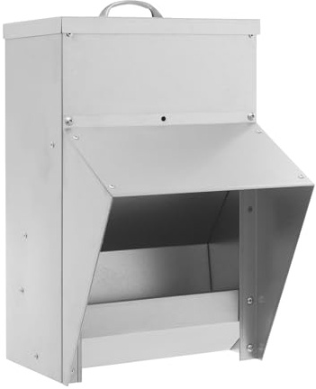 Foderautomat höns 11,34 kg – metallkycklingfoder regnskydd, för kycklingstall, gård och fjäderfä, mark- eller väggmontering