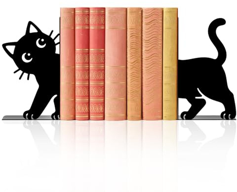 Peacoblue Buchstützen Metall,Spähende Katze Buchstütze Dekorativ für Bücher | 1 Paar 1.18x6.9x5.9 schwere Gusseisen Buchhalter, Stabile Buchstopper für Bücherregal, Schreibtisch, Büro und Wohnraum
