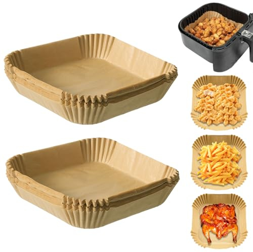 200 Piezas Papel Freidora Aire, Cuadrado Papel para Freidora de Aire | 20 x 20 x 4,5cm, BPA Free, Desechable Antiadherente Air Fryer Papels de Horno Compatible con Ninja AF300EU AF400EU