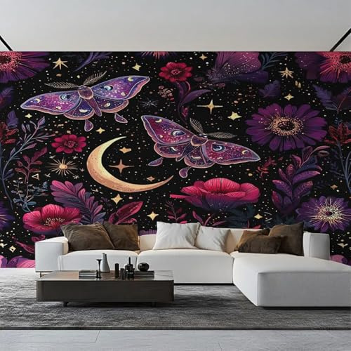 XLMING Plantes Violettes Créatives Fleurs Lune 3D Papier Peint Luxe Décoration Manger Adulte Intérieure Salon Canapé Chambre Fond TV Mur-430cm×300cm