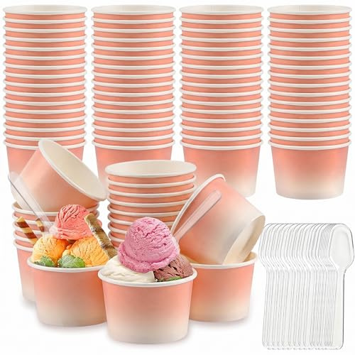 shallyong Glassbägare kartong, 50 stycken glassbägare set med 50 stycken skedar, 25 djurformer, pappersmuggar färgglada, dessertkoppar, kartongskålar, för is, dessert, fryst yoghurt