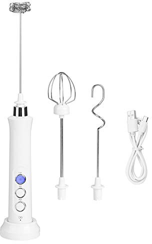 Sbattitore elettrico portatile USB per uova, schiumatore di latte e miscelatore per caffè con 3 velocità, include 3 testine di miscelazione per uova, latte e panna, mixer manuale