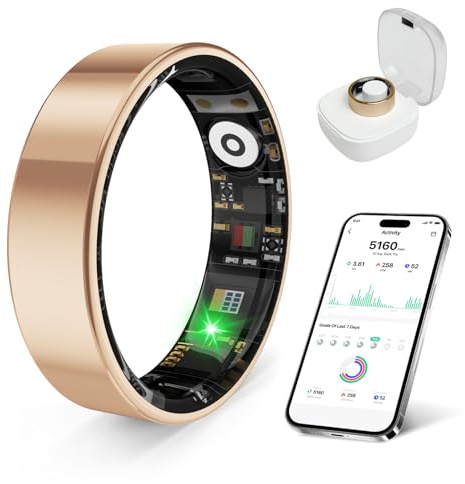 prxxhri Anillo inteligente de salud, con funciones de monitoreo de estrés y sueño, compatible con iOS y Android, rastreador de fitness impermeable para mujeres y hombres, sin tarifa de suscripción