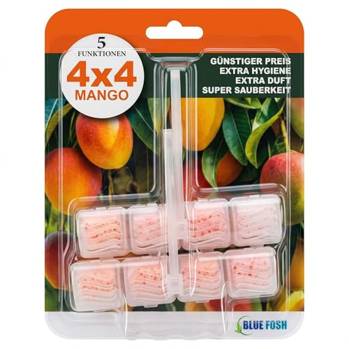 BLUE FOSH WC Duftspüler 2er Pack, Toilettenblock für den WC-Rand, 5-fach WC-Reiniger mit Frischeduft, Extra Hygiene, Langanhaltender Duft, Duftvariante wählbar - 200 Gramm (Mango)