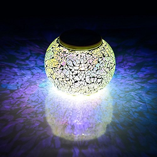 SUAVER Solaire Lumiere Mosaique Magique Table Lampe, Imperméable Changement de couleur Globe Mosaique Lanterne en Carre de Verre Mosaique Lampe pour le jardin Pelouse Cour Patio (Argent)