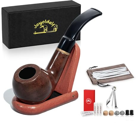 Joyoldelf Tabak Pfeifen Starter Kit - Handgefertigte Tabakpfeife aus Ebenholz mit 9mm Filter, Schaber, Pfeifenreiniger, Ständer & Zubehör, Holzpfeife für Tabak für Pfeifenliebhaber und Anfänger