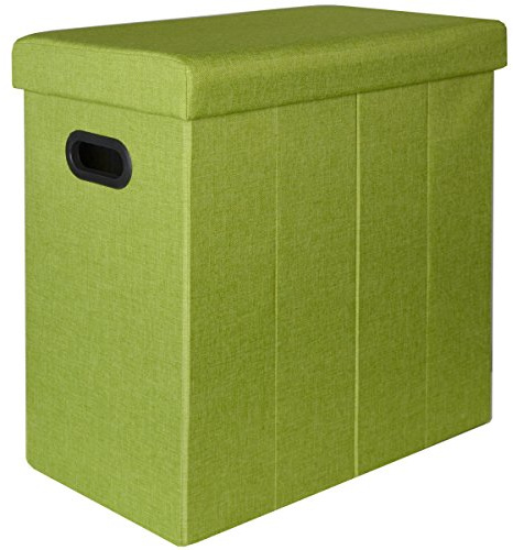 DuneDesign Faltbarer Wäschekorb 70L - Wäschetruhe mit Deckel und Griffen - Wäschesammler in Leinen Optik Grün - Wäschebox für Badezimmer Schlafzimmer - stabiler Wäschekorb für Schmutzwäsche