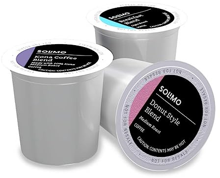 Amazon Brand - Solimo Variety Pack Light and Medium Roast Coffee Pods (Kona, Breakfast, Donut), Compatible with Keurig 2.0 K-Cup Brewers, 100 Count