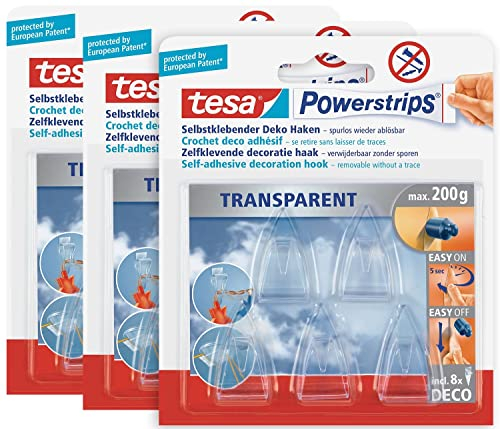 tesa Powerstrips DECO Haken SMALL im 3er Pack - Klebehaken für Deko an Glas und Spiegel - bis zu 200 g Haltekraft - 3 x 5 Haken