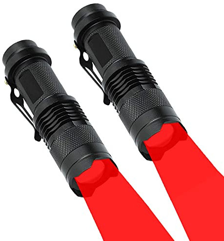 Red LED Flashlight Mini 3 Modes Zoomable Hunting Light Torch for Hunting, Astronomy, Night Vision, 2 Pack