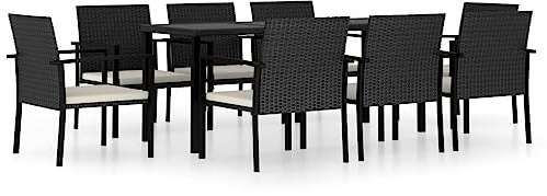vidaXL Gartenmöbel 9-TLG. Sitzgruppe Gartengarnitur Gartenset Sitzgarnitur Esstisch Gartenstuhl Tisch Gartentisch Stühle Poly Rattan Schwarz