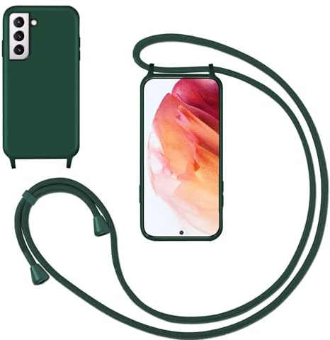GoodcAcy Silikon Handykette Handyhülle für Samsung Galaxy S21 FE,Smartphone Necklace Hülle mit Band Schutzhülle mit Kette zum umhängen Halskette Flüssig Silikon Case für Samsung Galaxy S21 FE,Grün