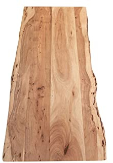 SAM Holzplatte Curt 140x60 cm Akazie Natur lackiert Baumkante Tischplatte | Baumkanten-Platte, Akazienholz naturfarben massiv, für Heimwerker, Arbeitsplatten, Tische & Fensterbretter