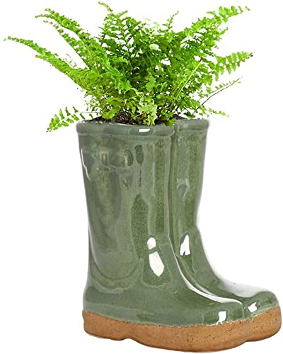 Dibor Herb Planter Wellington Boot Flower Pot Wedding Anniversary Winter Christmas Gardening Gift (Small Double, Green)