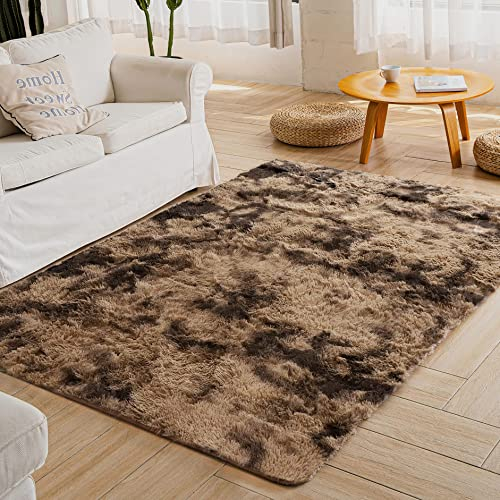 ROHATIM Alfombras Salón Grandes Pelo Largo Alfombra Habitación Dormitorio Lavables Alfombra Antideslizante Muy Suave para salón o Dormitorio, Alfombra esponjosa de Cama(Marrón,80 x 150 cm)