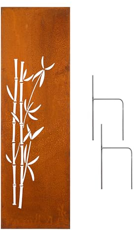 D&L Lasertec Edelrost Garten Sichtschutzwand Metall 160x50 cm Bambus inkl. Bodenanker