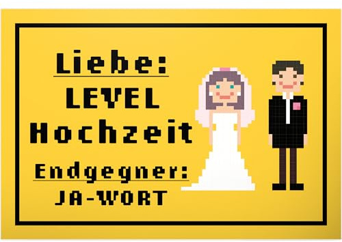 DankeDir! Liebe Level Hochzeit - Schild 30 x 20 cm - Brautpaar Deko Idee Hochzeitskarte lustiger Spruch Gamer Hochzeitsgeschenk Geschenk - Hochzeitsdeko Gaming Fotobox Partydeko