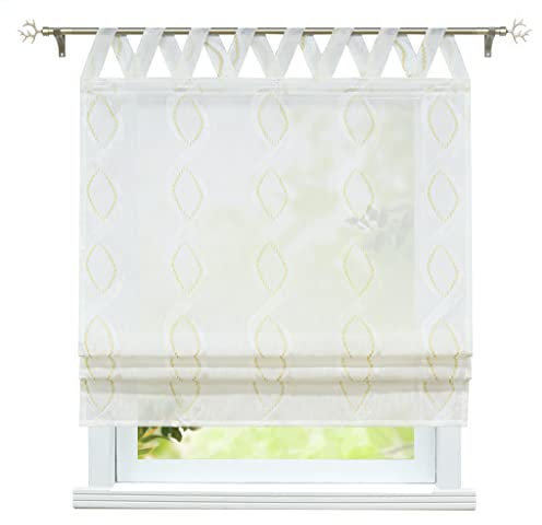 ESLIR Raffrollo mit Schlaufen Gardinen Wohnzimmer Raffgardinen Weiß Landhaus Vorhänge Halbtransparent Leinen V-Schlaufen Weiß #1 BxH 60x140 cm 1 Stück