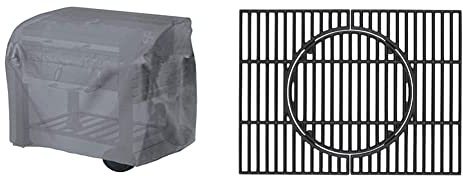 tepro Abdeckhaube Universal für Grillwagen klein, anthrazit (48,3 x 104,1 x 101,6 cm) & Grillzubehör Universal Guss-Grillrost-Set, emailliert, mit Rost-in-Rost-System, Grillfläche: ca. 41,5 x 55 cm