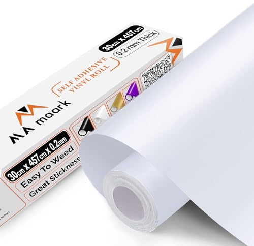 Selbstklebende Vinylfolie Plotter weiß Matt 30cm x 457cm Permanente Plotter-Vinylfolie mit PET-Träger, leicht zu schneiden und zu entgittern für permanente Aufkleber, Schilder und Bastelprojekte