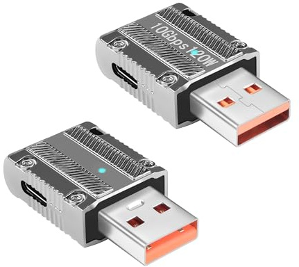 GELRHONR Adaptador USB a USB C, convertidor USB 3.1 Gen2, aleación de zinc de 90 grados, USB 3.1 A macho a conector hembra tipo C, compatible con 120 W, carga súper rápida, transferencia de datos de
