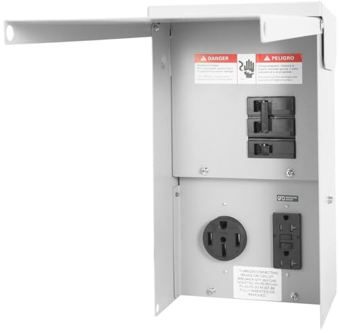 BOBUY RV Electrical Outlet Panel with Breaker Temporary Power Outlet Panel RV Circuit Breaker Box with UL Listed 20,30,50-Amp Receptacle Installed Weatherproof RV Power Outlet Box (50+20 amp)