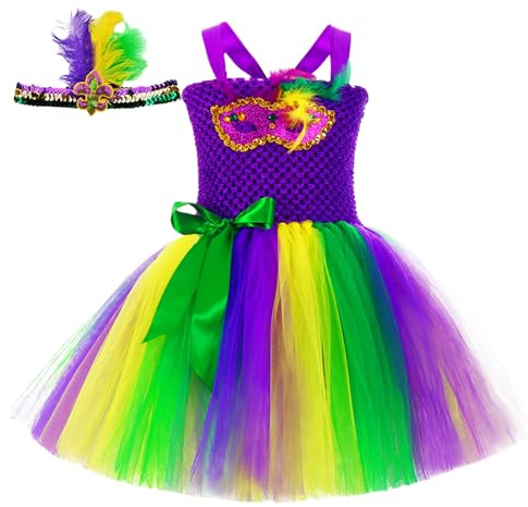 Teksome Tutú de Carnaval para niñas, tutú de Mardi Gras para niños pequeños - Vestido de Fiesta sin Mangas | Disfraz de fantasía, Traje de Fiesta de graduación para niñas pequeñas, de 1 a 8 años