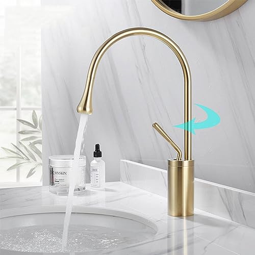 Robinets de lavabo pivotants à 360°, mitigeur design goutte d'eau, robinet de lavabo de salle de bain de luxe léger et moderne, bras pivotant à 360° universel, laiton 59A, poignée unique, facile à ut