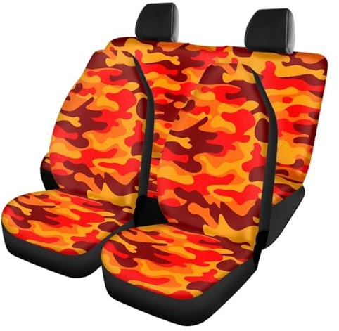 Xoenoiee Autositzbezüge, buntes Camouflage-Muster, komplettes Set, Autositzbezüge, Rückbank, staubdicht, universelle Passform, 4 Stück