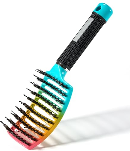 Hair Brush Without Pulling, Professional Detangling Brush with Handle, Smooths Frizz and Breathable, Boar Bristles Hair Styling Brush for Long Fine Thick Curly Hair