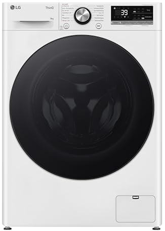 LG F2V7SLIM9, Klasse A, Waschmaschine Slim 9 kg, 60x47.5x85 cm, Wi-Fi, AI Direct Drive, Tiefenreinigung mit Dampf, TurboWash 360°, Außentür aus Gehärtetem Glas, Weiß mit Schwarzem Bullaugenring