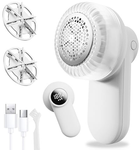 FSFLOYOM Rechargeable Fabric Shaver, Lint Remover Sweater with LED Digital Display, Sweater Shaver with 6 Leaf Blades and Safety Lock, 3 Speeds Defuzzer Remove Fuzz, Pills from Clothes,Sofa,Home Dorm