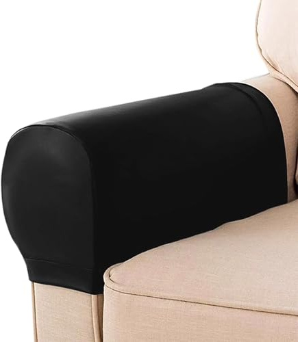 XXIUDEE Sesselschoner, Sofa-Armlehnenbezüge, Set mit 2/4/6, wasserdichte Leder-Stuhlarmkappen, Möbelschoner, Schonbezüge für Sofas, Büro, Zuhause (2 Stück, schwarz)