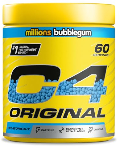 C4 Original Pre Workout Powder, Chicle, 60 porciones | Bebida energética en polvo para preentrenamiento Zero Sugar con 150 mg de cafeína, 1500 mg de monohidrato de creatina, 1600 mg de beta alanina