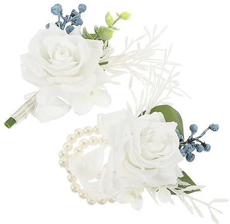 VINTORKY 1satz Künstliches Blumenarmband Und Ansteckblume Set Für Braut Und Bräutigam Teiliges Set Mit Weißer Corsage Und Boutonniere Für Hochzeiten Abschlussbälle Und Feiern