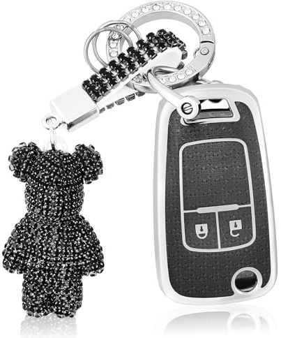 OFF WE GO Autoschlüssel Hülle Schlüsselhülle Cover Schlüssel Hülle für Opel Aveo Cruze Corsa Mokka Adam Astra Zafira Insignia Auto Schlüsselcover mit Schlüsselanhänge Schutz Gehäuse,Schwarz