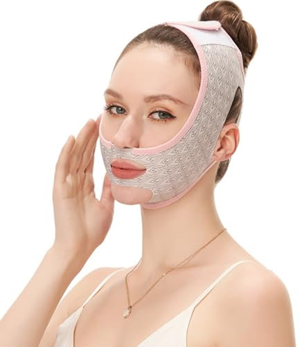 KGDUYC Cinturones de estiramiento facial Mascarilla reutilizable en forma de V, removedor de papada, banda para levantar la cara para dormir, mascarilla para el cuello para hombres y mujeres (rosa)