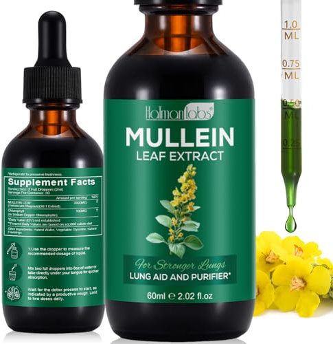 Königskerze Tropfen für Lungen, natürliche Königskerze Kräuterergänzungen, Königskerze Blattextrakt für Lungenreinigung und Atmungsunterstützung - 2.02 fl oz