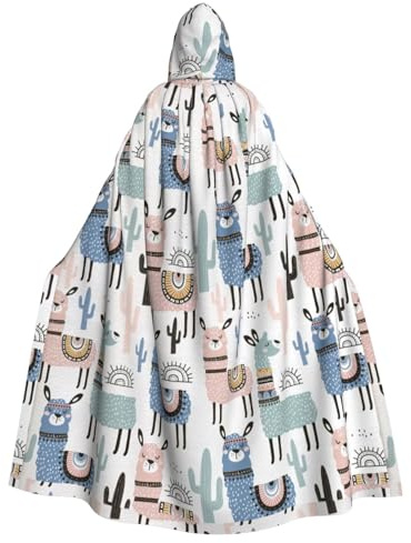 SKKNT Llama Alpaca Cactus Print Halloween Hooded Cloak Carnival Theme Party Halloween Witch & Vampire Costumes