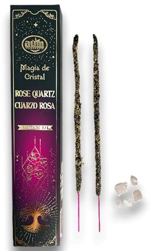 Incienso Magia de Cristal AUM Fragrances - Incienso con cajita de Minerales - Ingredientes Naturales - Eco Friendly - Sin Pesticidas - Hecho a Mano - No tóxico - 20gr. HOSTENATURA (Cuarzo Rosa)