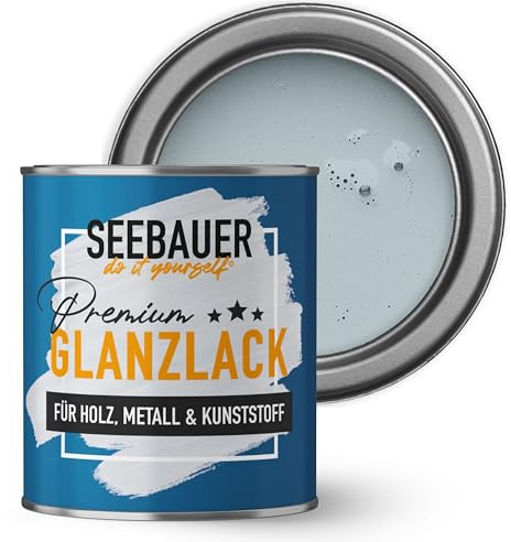 SEEBAUER diy Glanzlack Blau 375ml für Innen & Außen (No. 805 Baltic Sea) Möbelfarbe ohne Schleifen - Hybrid-Lack für Holz, Metall & Kunststoff - Holzlack, Möbellack hohe Deckkraft