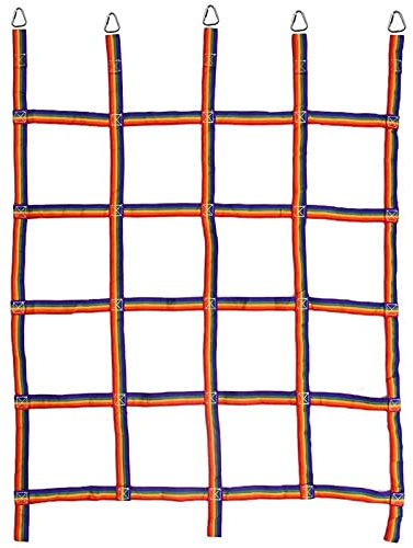 Klettern Sieben farbige Sicherheitsnetze 4,8x6,1ft Kletter-Ladungsnetz-Strickleiter mit 5 Delta-Ringen, Outdoor-Ladungsnetz aus Gurtband, for Koordination und Kraft for Kinder und Erwachsene, Tragkraf
