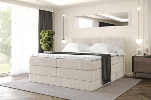 ALTDECOR Boxbett mit H3 H4 Matratze LIRO King - 180x200 - Beige | Lattenrost, Topper, Boxspringbett mit Bettkasten, Bett mit Stauraum, Doppelbett, Polsterbett