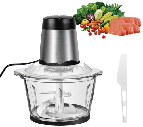 Hachoir électrique de 2 litres, Hachoir à légumes, Hachoir à Viande, Mixeur 2 vitesses, Avec 4 Lames Amovibles pour les fruits, les légumes, la viande et les noix