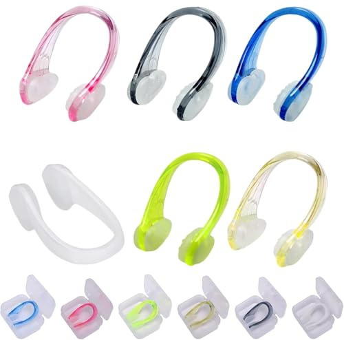 Heanvmyss Nose Clips Swimming,6 Pcs 6 Colors Silicone Nose Clip with Case,Nose Plug Reusable Waterproof Nose Protector,Waterproof Training Swim Nose Plug for Kids,Adult,Swimmers,Beginners,Water Sports