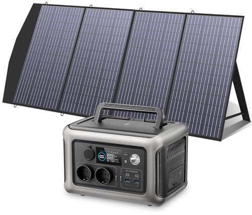 ALLPOWERS Centrale Elettrica Portatile R600 299Wh 600W con 200W Pannello Solare, LiFePO4 Batteria Backup con 2 Uscite AC 600W, UPS per Campeggio, Viaggi su Strada, Interruzioni, 0-100% in 1 ora