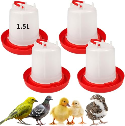 Paquete de 4 bebederos de Pollitos alimentados por Gravedad de 1,5 L, Kit de Bebedero Colgante para Aves de Corral, dispensador de Agua antiderrames para Pollos, Patos, codornices, Palomas, criadores