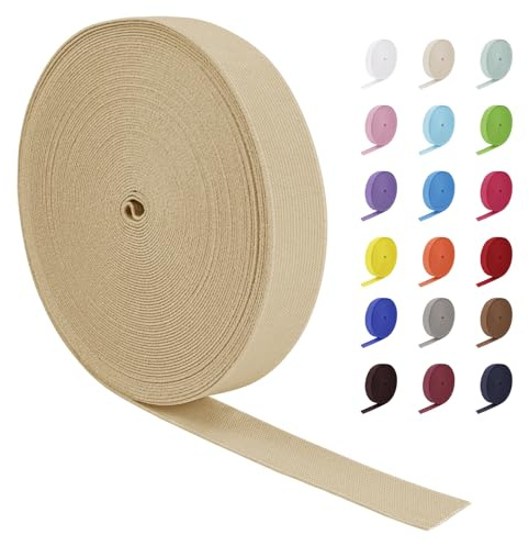 LEREATI Goma Elastica Costura 20mm x 16m Cinta Elastica Banda Plana Trenzada Cinchas Tapiceria, Elástico para Coser Ropa, Pantalones, Costura y DIY Manualidades (Caqui)