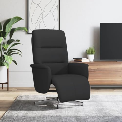 QJBSAVVA Fauteuil de relaxation noir avec fonction allongée et mécanisme de rotation à 360 °, housse en tissu confortable et construction métallique stable pour salon, chambre à coucher ou balcon