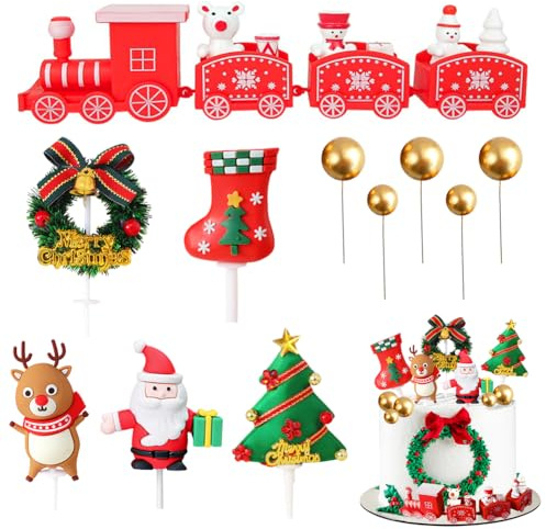 Christmas Cake Decorations, Christmas Cake Toppers Ornament, Assorted Snowman, Santa, Reindeer, Traditional Xmas Cake Decorations - 11PCS